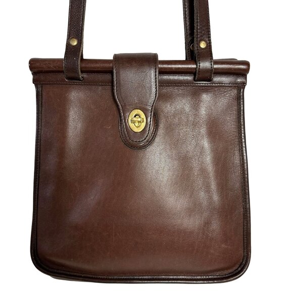Vintage Coach WESTON Shoulder Bag Turn Lock Wood Dowls Brown Leather 9021 MEXICO - Picture 1 of 13